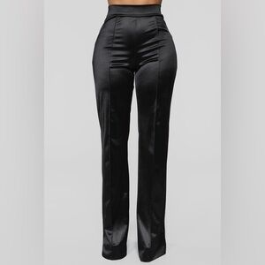 NWT Fashion Nova Stretch Satin Black Pants
